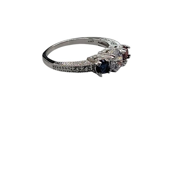 10k Patriotic Gemstone Ring Ladies SZ 12 White Gold Garnet Cubic Zirconia Iolite - Picture 13 of 16